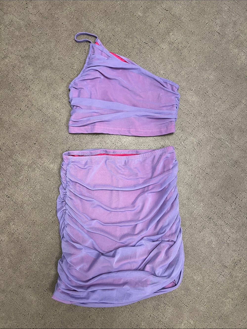 SHEIN Lavender Purple One-Shoulder Ruched Two-Piece Set